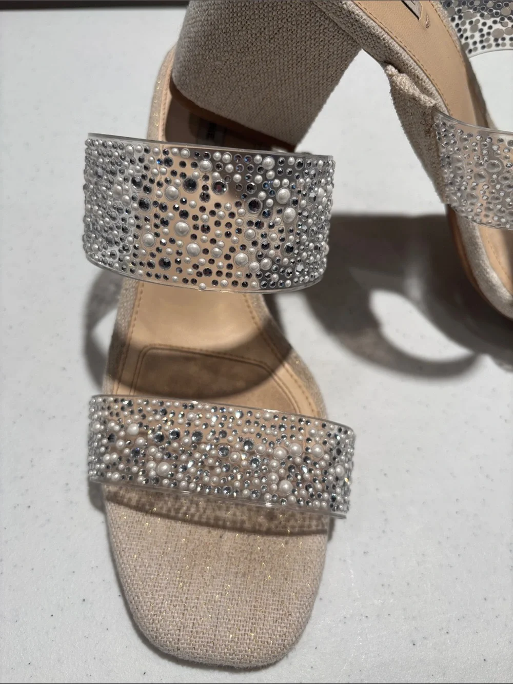 Alex Marie Beaded Pearl Embellished Sandals in Nude